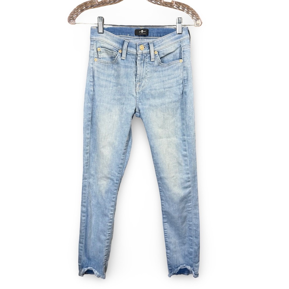 7 For All Mankind Ankle Skinny Size 25 Tulip Cropped Fray Hem Light Wash Slim